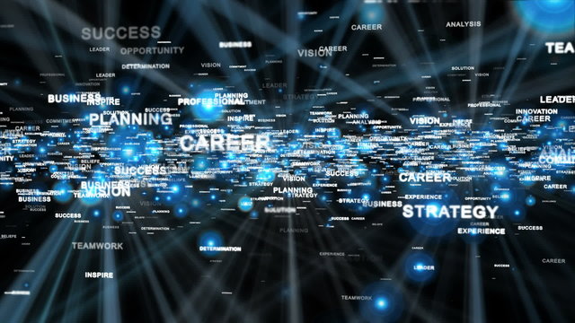 Motivational words, camera fly through, shine, black