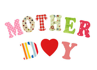 Mother- lettering of handmade paper letters over white backgroun