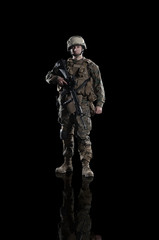 U.S. marine. American soldier. Isolated on black.