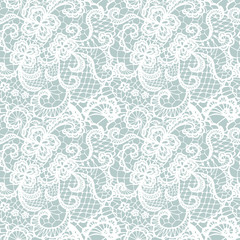 Lace seamless pattern with flowers on blue background - 62250516