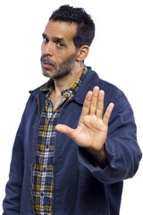 blue collar worker gesturing enough is enough