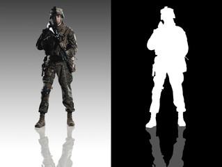 U.S. marine. American soldier. Isolated. With alpha channel.