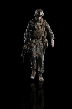 U.S. marine. American soldier. Isolated on black.