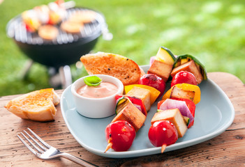 Healthy summer meal of halloumi kebabs