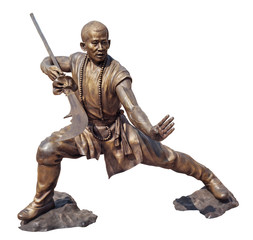 Shaolin warriors monk bronze statue in Viharn Sien
