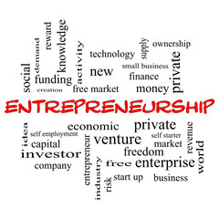 Entrepreneurship Word Cloud Concept in red caps