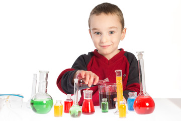 Child in chemistry class, chemistry lesson