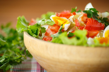 fresh salad with cabbage and red fish