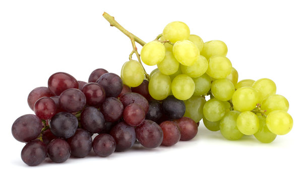 Green And Red Grape Bunch Isolated On White Background