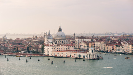 Fototapeta premium The Basilica Santa Maria della Salute, aerial view. Grand canal.