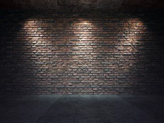 Foto op Plexiglas Bakstenen muur Oude bakstenen muur verlicht door schijnwerpers