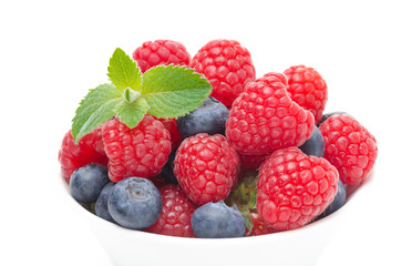 close-up of fresh berries (raspberry, blueberry, strawberry)