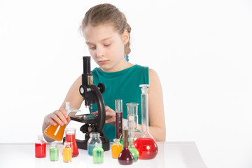 Child in chemistry class, chemistry lesson