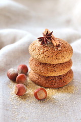 Spiced oatmeal cookies with hazelnuts and cinnamon