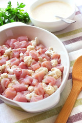 Preparing chicken breast and cauliflower casserole