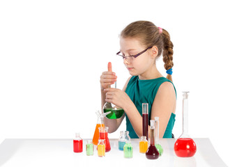 Child in chemistry class, chemistry lesson