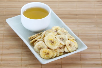 Crunchy banana chips eat with hot tea
