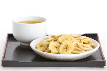 Crunchy banana chips eat with hot tea