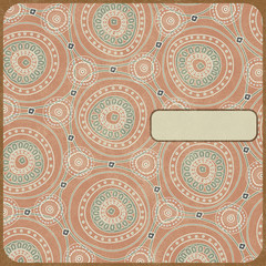 Place for text card frame with circles on peach-pink background