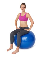 Fototapeta na wymiar Portrait of a fit woman sitting on exercise ball