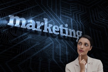 Marketing against futuristic black and blue background