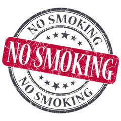 No Smoking red grunge round stamp on white background