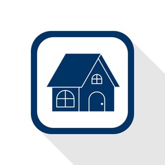 square blue icon home with long shadow
