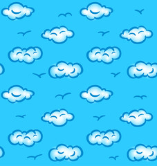 Drawn seamless pattern with clouds and birds