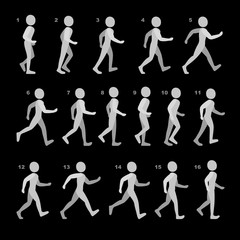Phases of Step Movements Man in Walking Sequence for Game