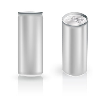 metal aluminum beverage drink can in two positions