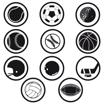 sports icons black and white vector