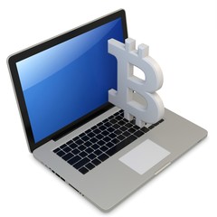 3d bitcoin with laptop computer