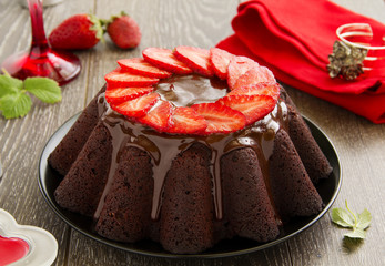 Chocolate cake with strawberries.