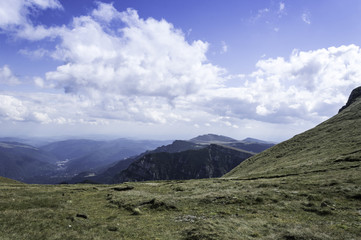rocky trail in mountains in summer