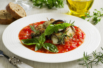 Rolled eggplant with mozzarella sauce trade winds.