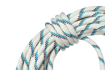 Close up of bight of rope using in speleo activity and working o