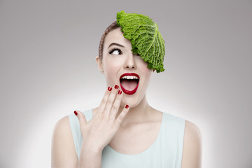 Portrait of a woman illustrating a vegan concept 