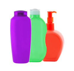 Color Shampoo and Soap Bottles isolated on white