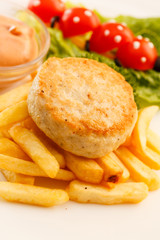 french fries with chicken cutlet for kids menu
