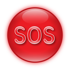 Roter glänzender Button mit SOS-Symbol – Vektor