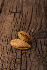 Almonds on wooden board