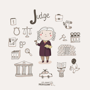 Cute vector alphabet Profession. Letter J - Judge