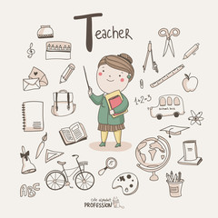 Cute vector alphabet Profession. Letter T - Teacher - 62276313