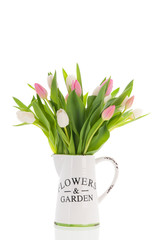 Vase tulips in pink and white