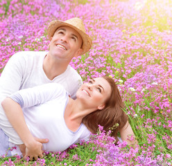 Happy family in spring park