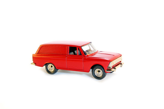 Collectible toy model red car "Moskvitch"