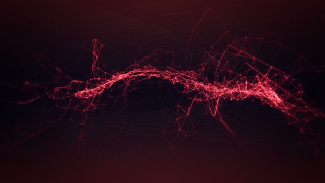 Connected red glowing lines dancing twisting and tangling