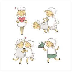 Cute vector sheeps in love isolated on white background