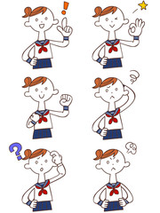 女子学生　6種類の仕草とポーズ