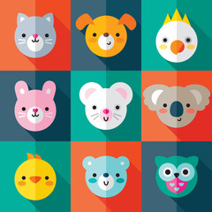 Obraz premium set of cute animal and bird faces in retro colors